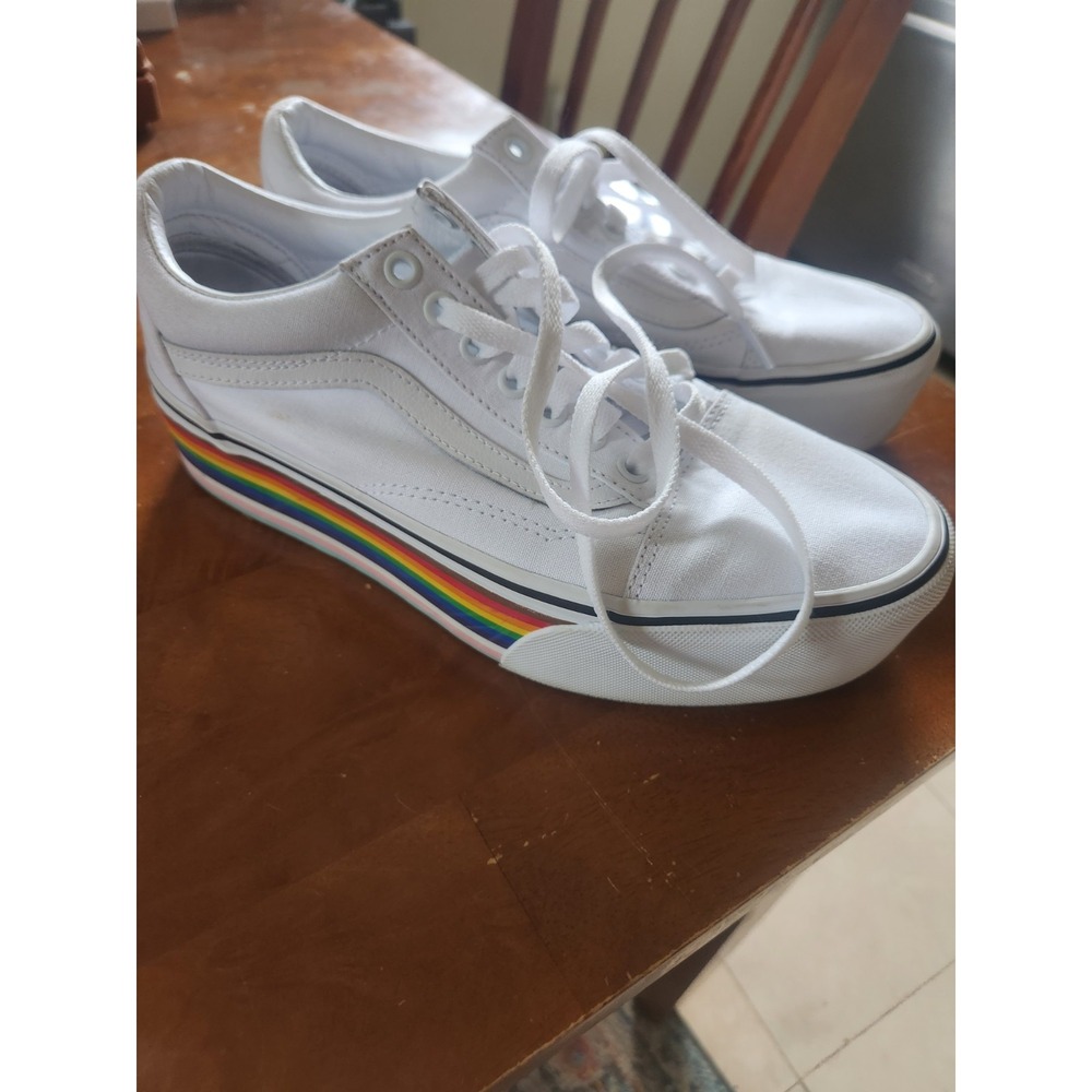 Vans Old Skool Stackform Pride Rainbow Platform White Womens 9 / Mens 7.5
